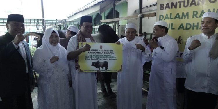 Paman Birin dan Acil Odah Serahkan Sapi Seberat 816 Kilogram di Masjid Sabilal Muhtadin