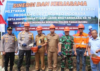 PT BIB Bersama Polres Tanbu Bangun Sarana Air Bersih di Desa Trimartani