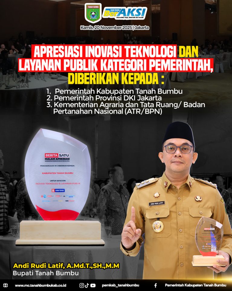 Tanah Bumbu Raih Apresiasi dari B-Universe atas Inovasi Layanan Publik Kategori Pemerintah