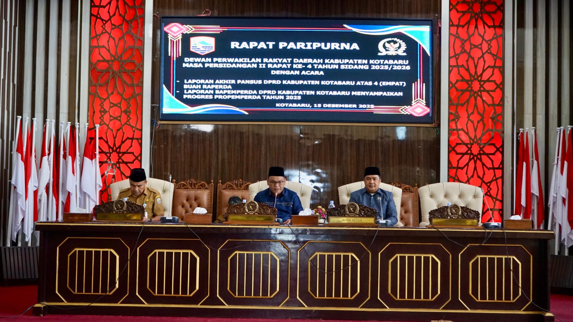 Sinergi Eksekutif dan Legislatif, Rapat Paripurna Penyampaian Laporan Akhir Pembahasan Empat Raperda