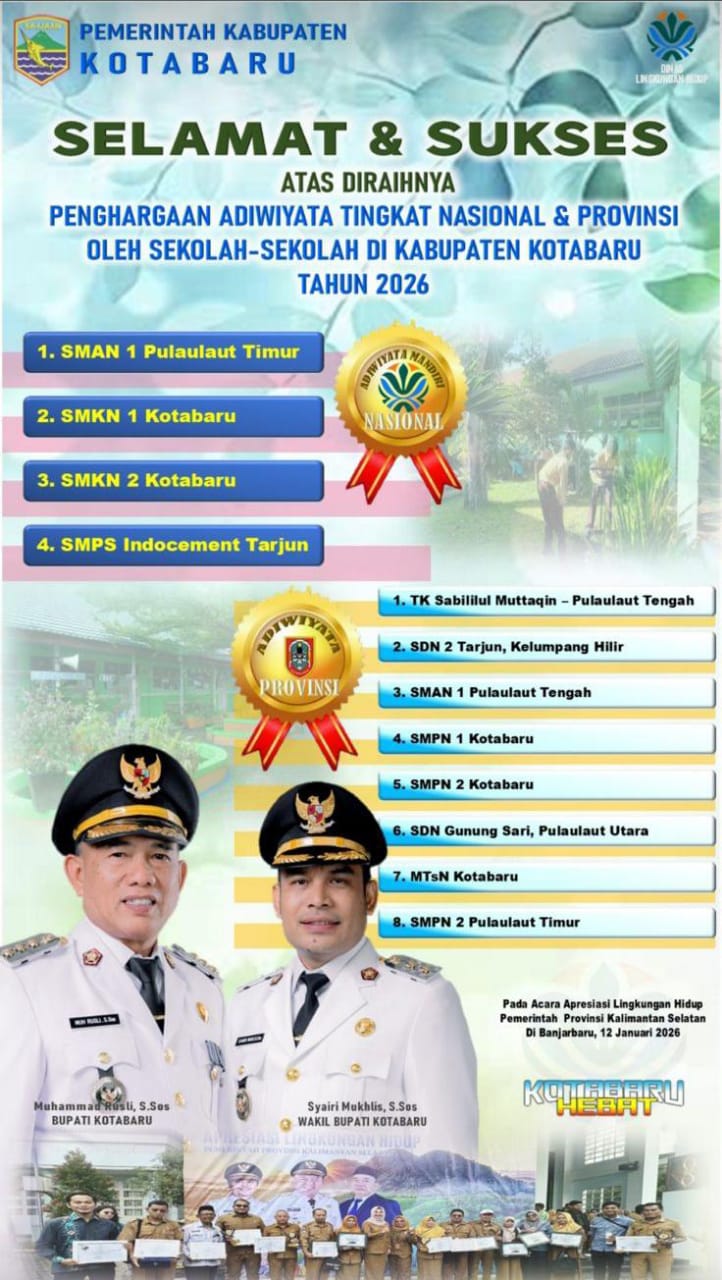 Sejumlah Sekolah di Kotabaru Raih Penghargaan Adiwiyata