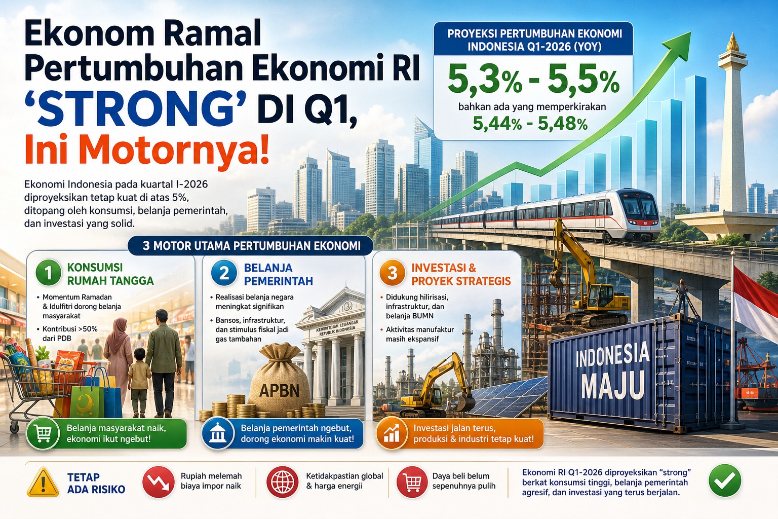 Ekonom Ramal Pertumbuhan Ekonomi RI ‘Strong’ di Q1, Ini Motornya!