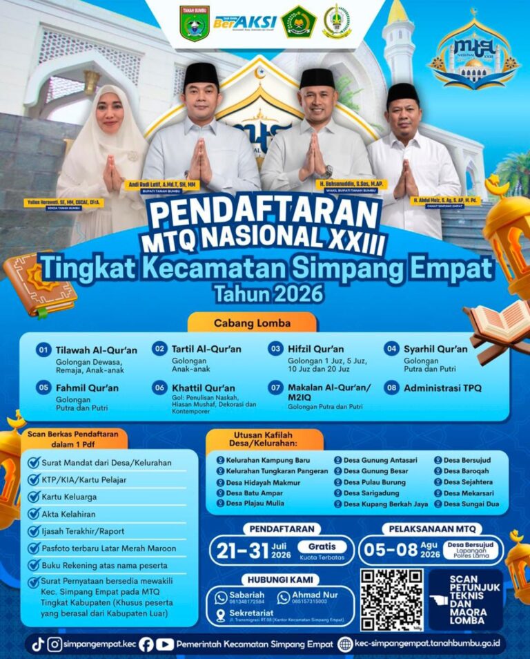 Pendaftaran MTQ Nasional XXIII Tingkat Kecamatan Simpang Empat Resmi Dibuka