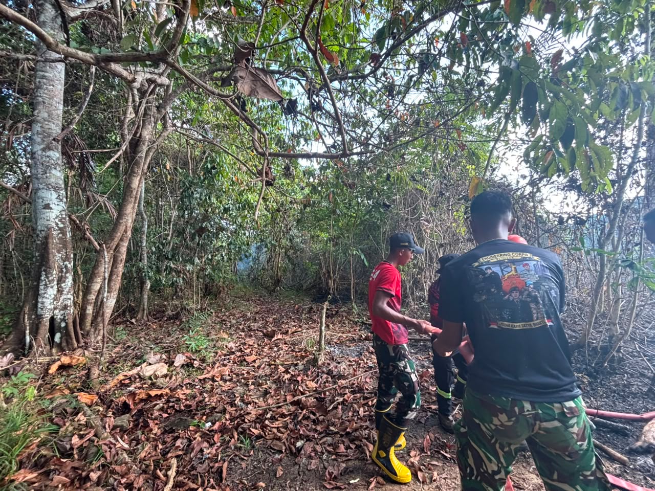 Yonif TP 884 Saijaan Gerak Cepat Padamkan Kebakaran Lahan di Sungai Pasir