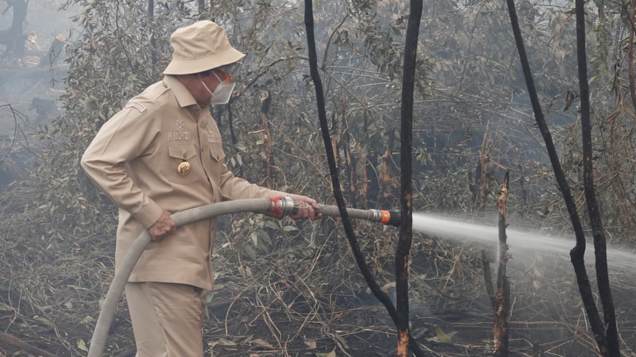 Karhutla di RSJ Sambang Lihum, Gubernur Muhidin Turunkan Ekskavator untuk Land Clearing